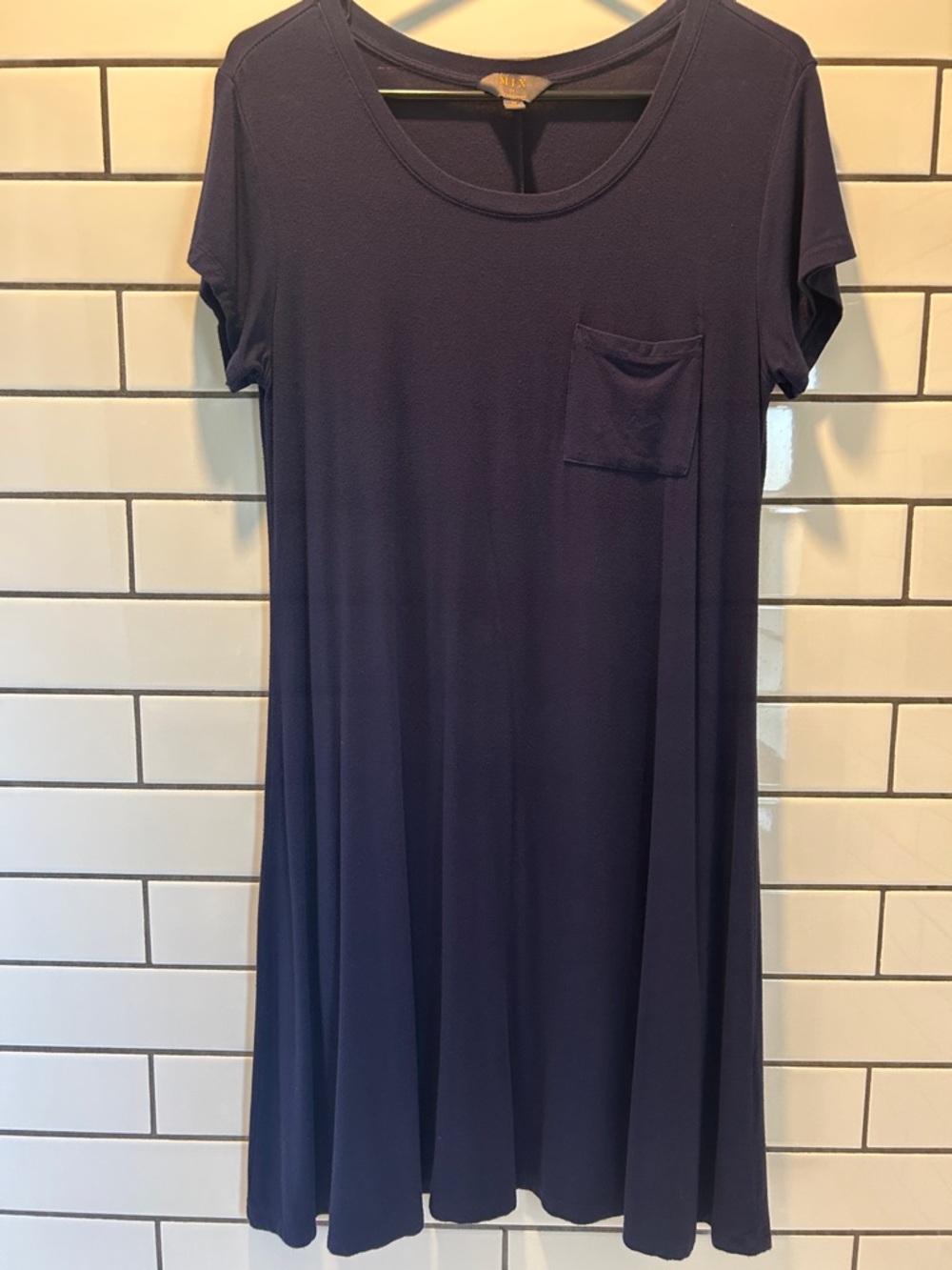 Mix Dark Navy Scoop-Neck Midi Dress with Chest Pocket